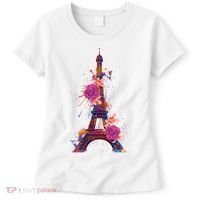 Floral Eiffel Tower Paris Women's T-Shirt thumb 0
