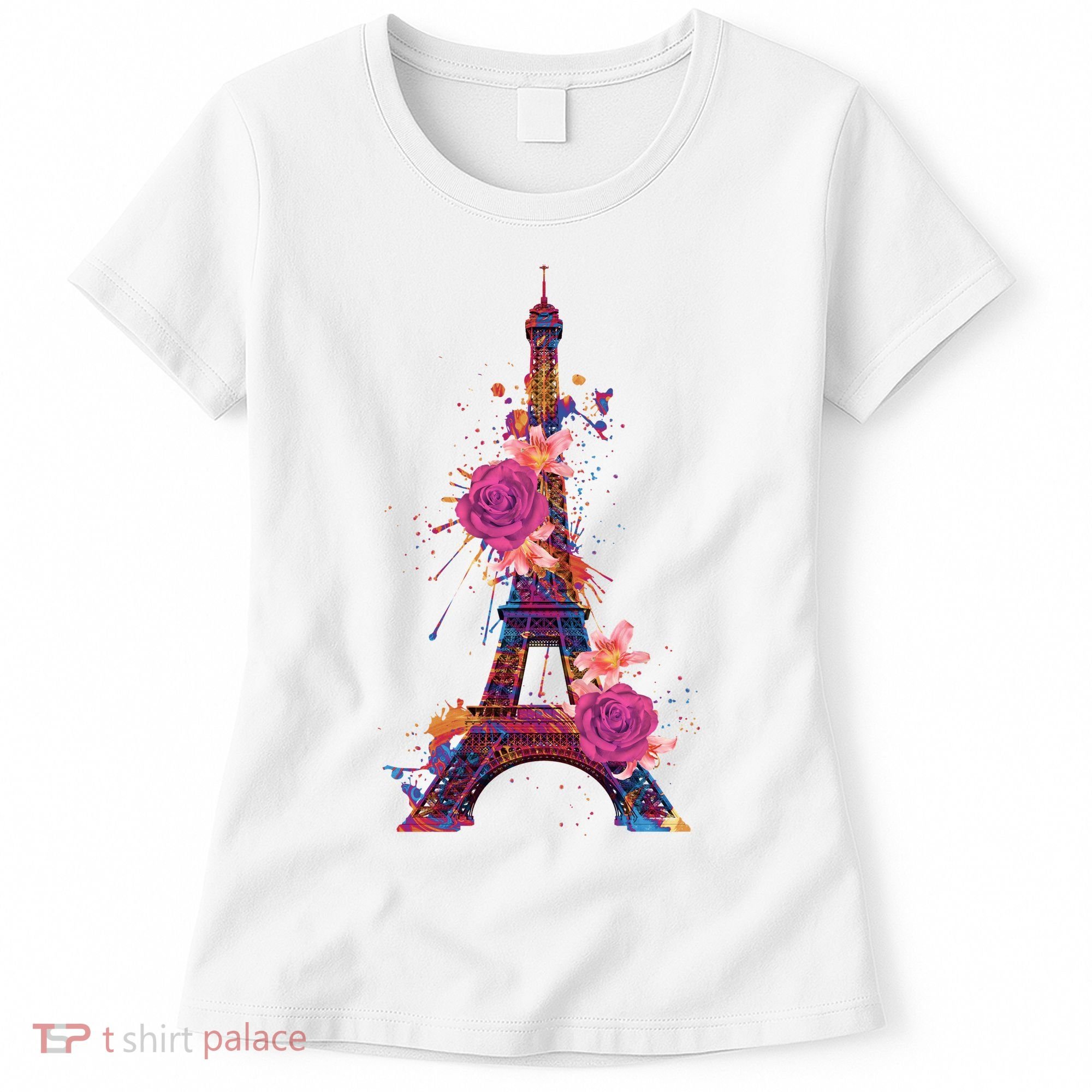Floral Eiffel Tower Paris Women's T-Shirt