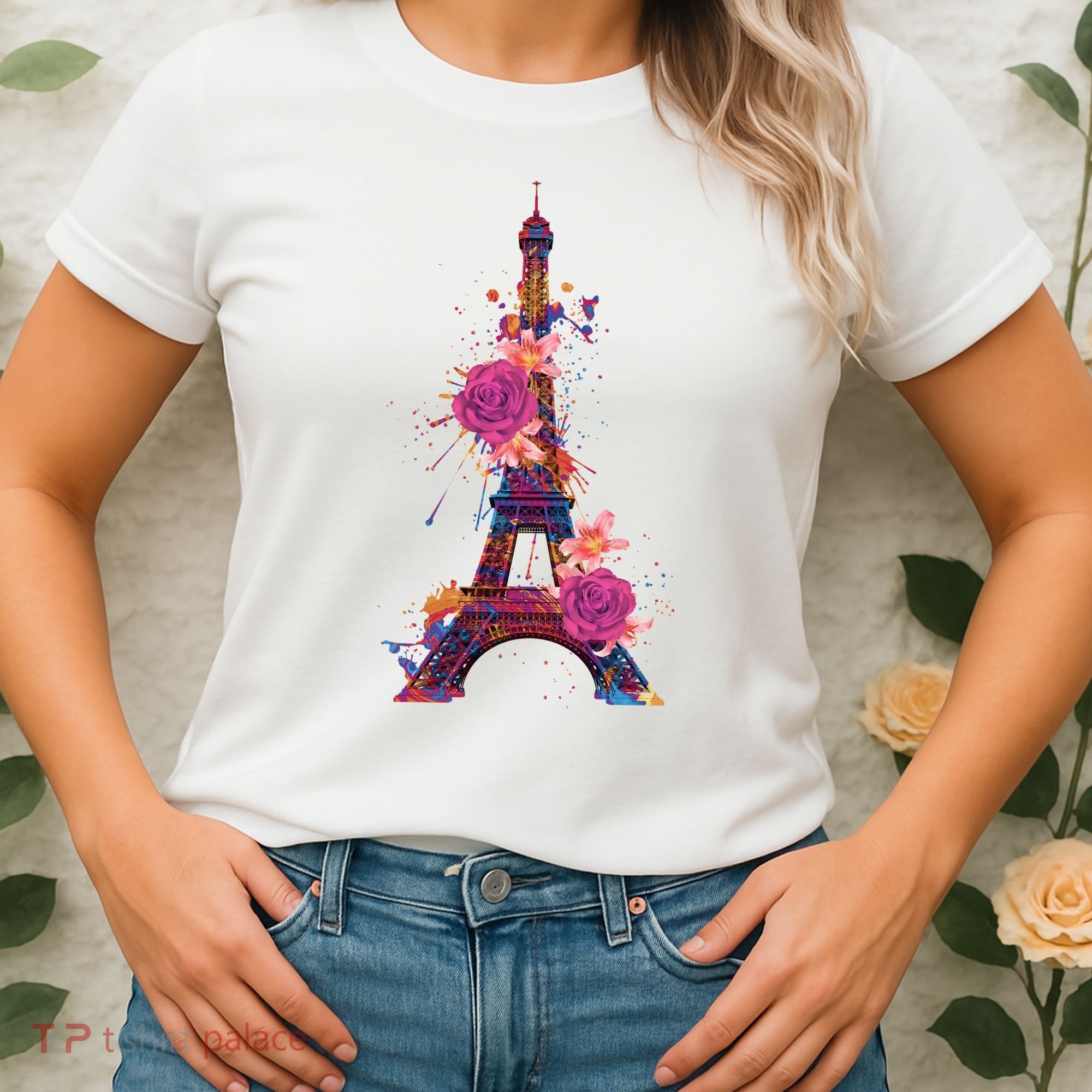 Floral Eiffel Tower Paris Women's T-Shirt
