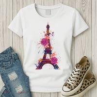 Floral Eiffel Tower Paris Women's T-Shirt thumb 3
