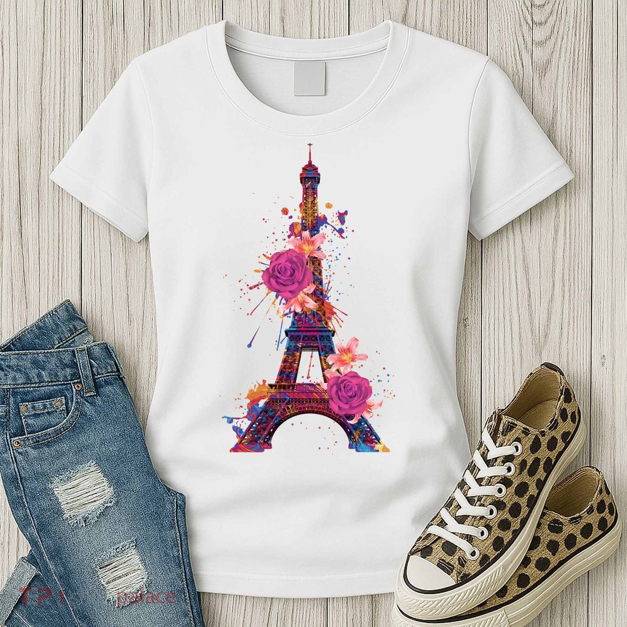 Floral Eiffel Tower Paris Women's T-Shirt