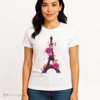 Floral Eiffel Tower Paris Women's T-Shirt thumb 4