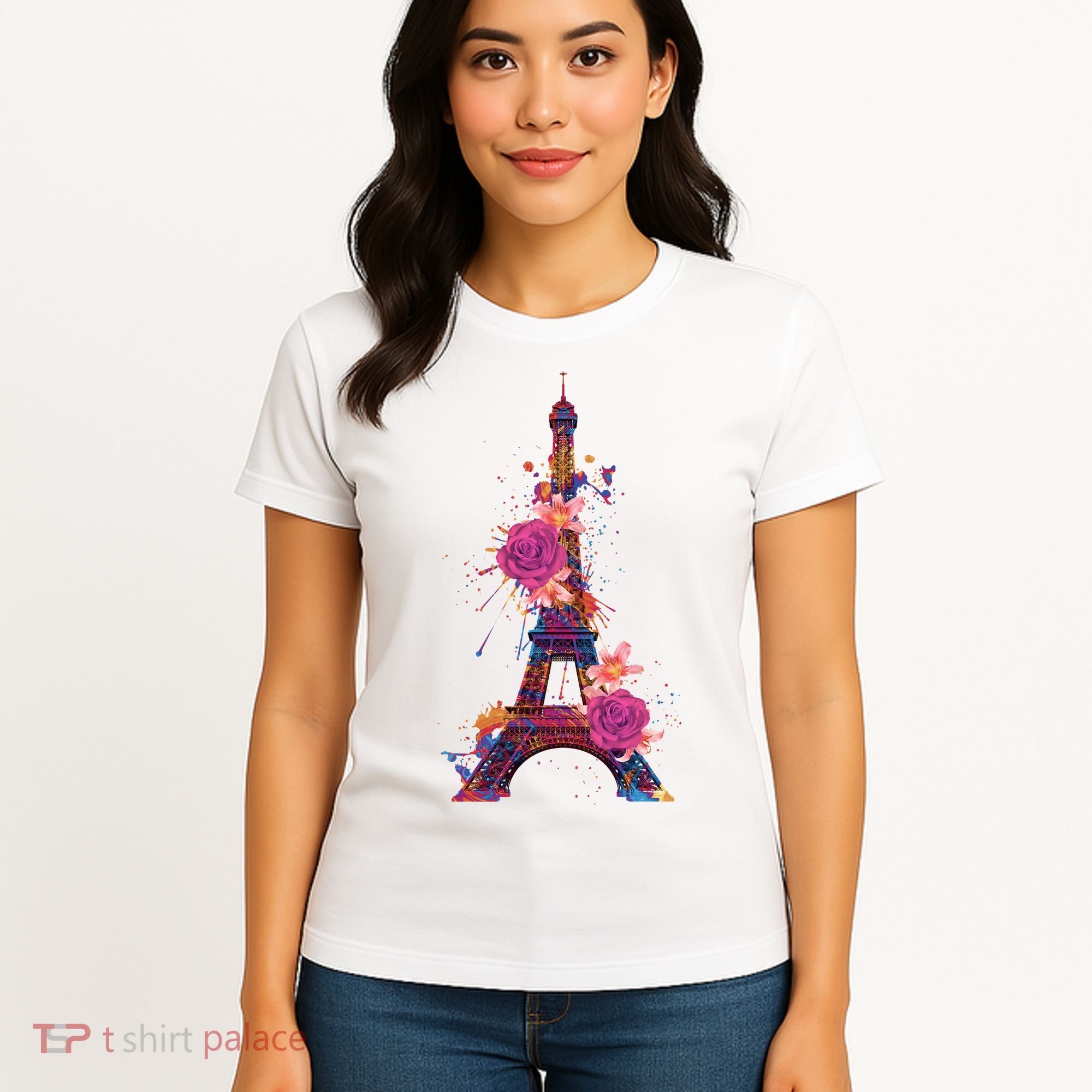 Floral Eiffel Tower Paris Women's T-Shirt