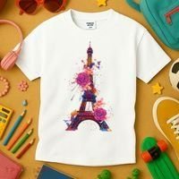 Floral Eiffel Tower Paris Kids T-Shirt thumb 3