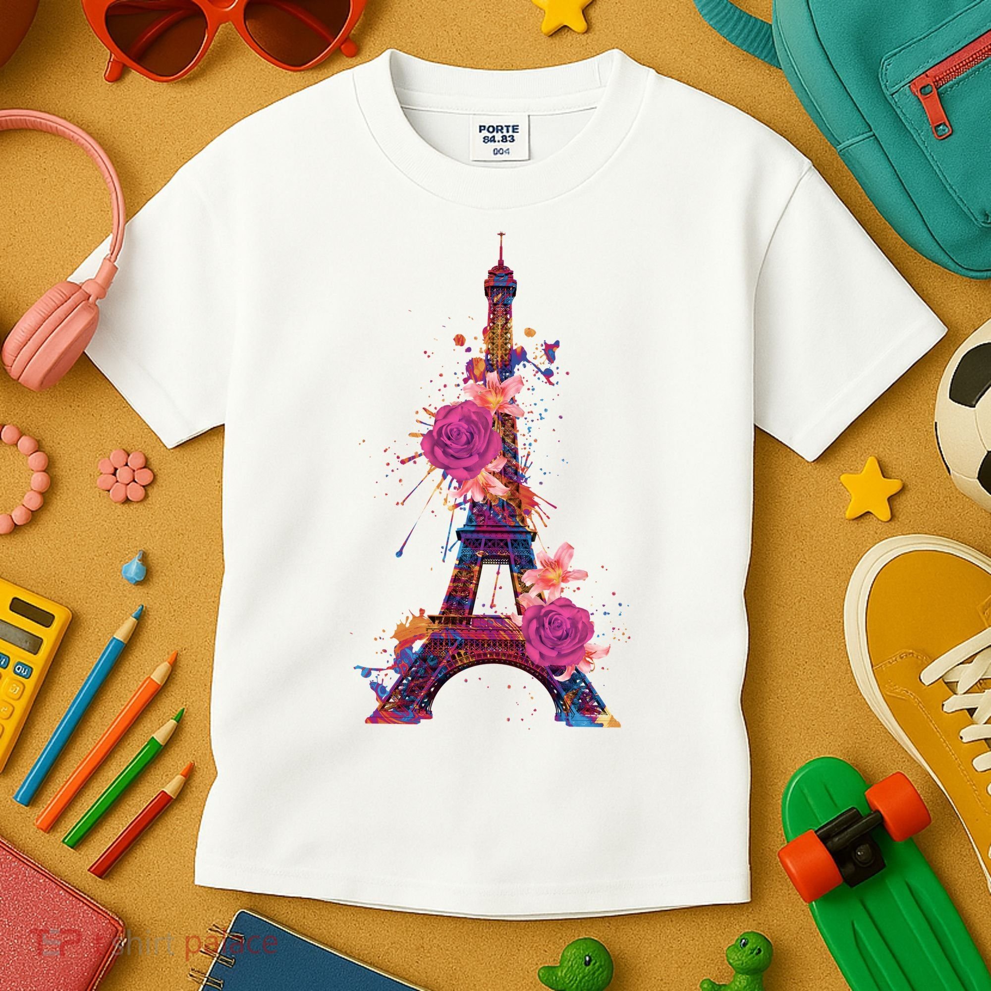 Floral Eiffel Tower Paris Kids T-Shirt