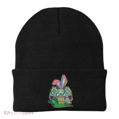 Funny Easter Time Gamer Bunny Ears Controller Easter Eggs Beanie