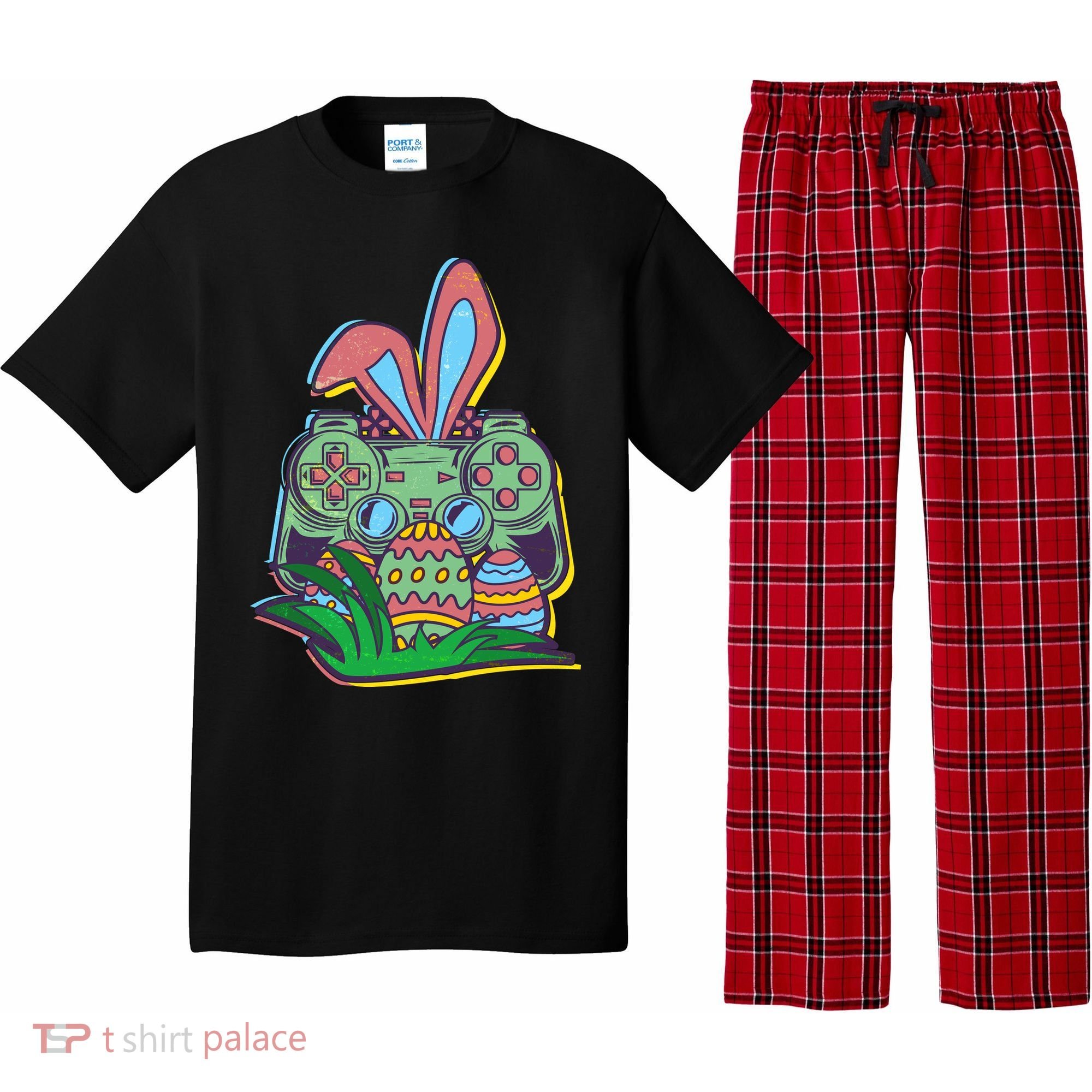 Funny Easter Time Gamer Bunny Ears Controller Easter Eggs Pajama Set