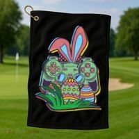 Funny Easter Time Gamer Bunny Ears Controller Easter Eggs Golf Towel thumb 1