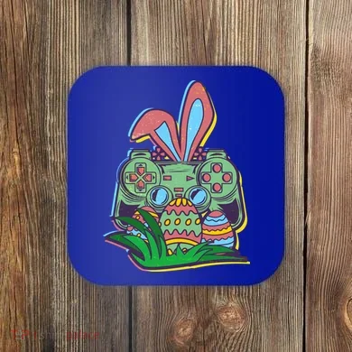 Funny Easter Time Gamer Bunny Ears Controller Easter Eggs Coaster