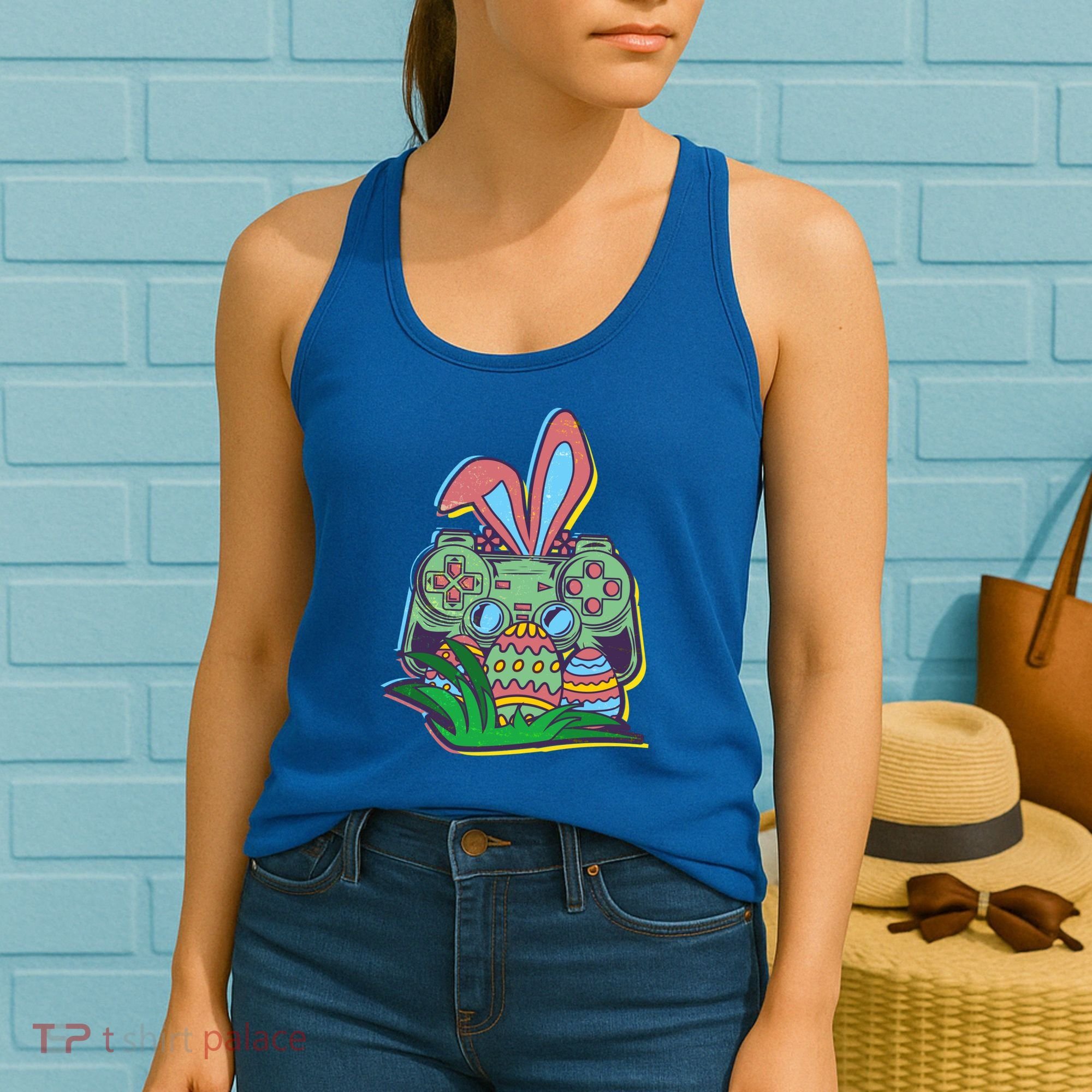Funny Easter Time Gamer Bunny Ears Controller Easter Eggs Women's Tank Top