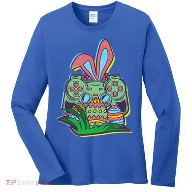 Funny Easter Time Gamer Bunny Ears Controller Easter Eggs Women's Long Sleeve Shirt