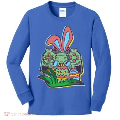 Funny Easter Time Gamer Bunny Ears Controller Easter Eggs Kids Long Sleeve Shirt