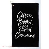 Funny English Teacher Gift Coffee Books And Oxford Commas Gift Golf Towel thumb 0