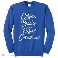 Funny English Teacher Gift Coffee Books And Oxford Commas Gift Sweatshirt thumb 0