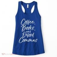 Funny English Teacher Gift Coffee Books And Oxford Commas Gift Women's Tank Top thumb 0