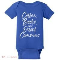 Funny English Teacher Gift Coffee Books And Oxford Commas Gift Baby Bodysuit thumb 0