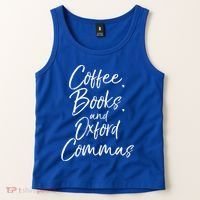 Funny English Teacher Gift Coffee Books And Oxford Commas Gift Tank Top thumb 2