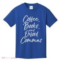 Funny English Teacher Gift Coffee Books And Oxford Commas Gift Kids T-Shirt thumb 0