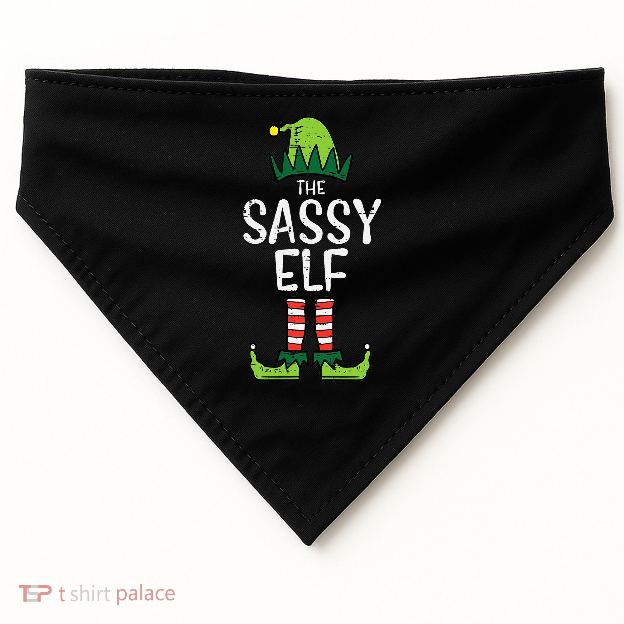 Festive Elf Xmas Matching Holiday Outfits USA-Made Doggie Bandana