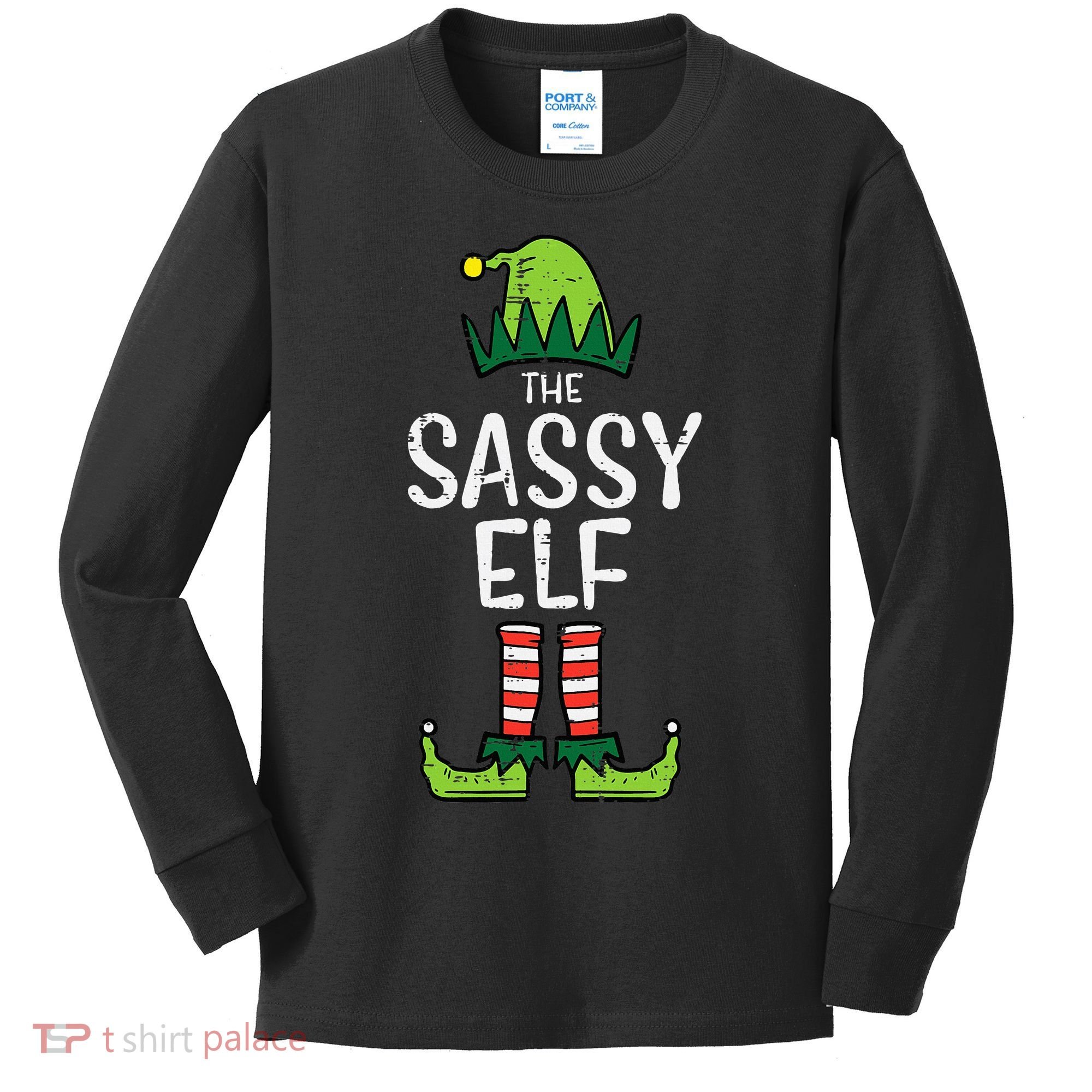 Festive Elf Xmas Matching Holiday Outfits Kids Long Sleeve Shirt