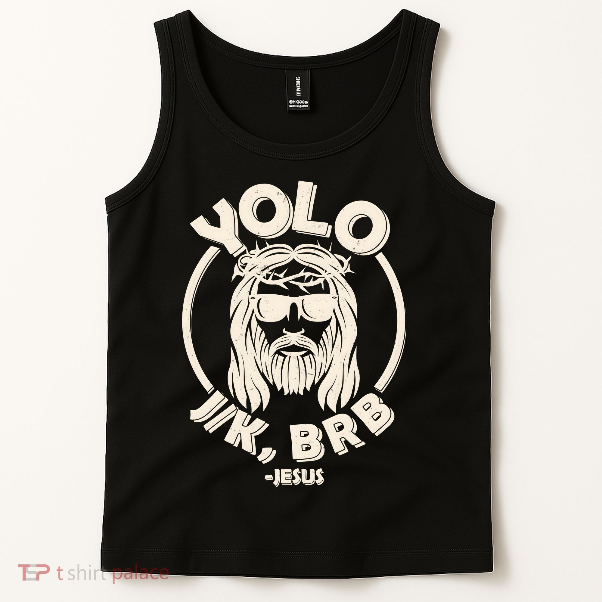 Funny Easter YOLO JK BRB Jesus Tank Top