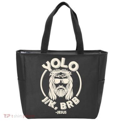 Funny Easter YOLO JK BRB Jesus Tote Bag