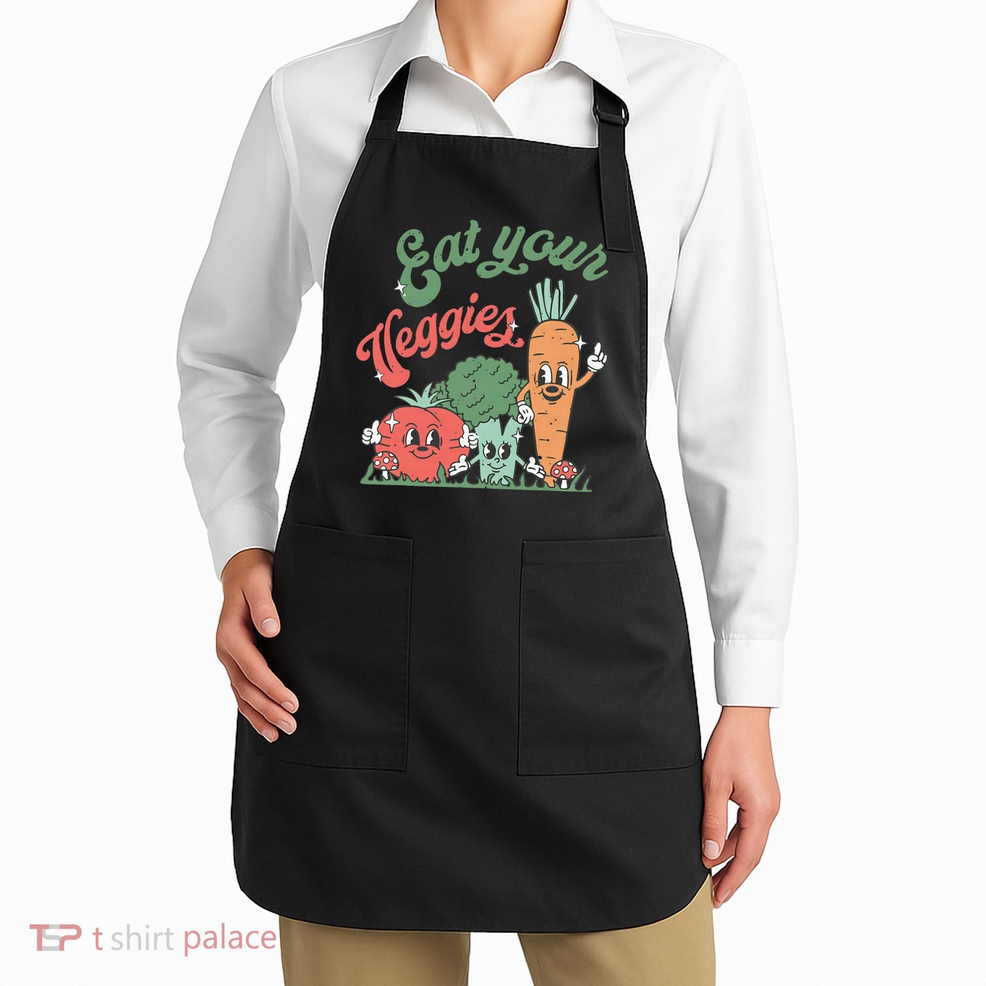funny Eat your Veggies retro 90s style Vegetable Apron