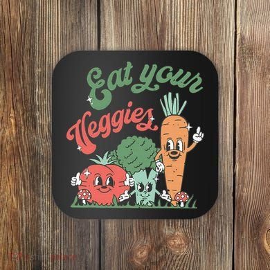 funny Eat your Veggies retro 90s style Vegetable Coaster