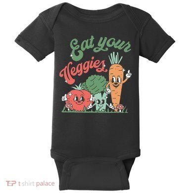 funny Eat your Veggies retro 90s style Vegetable Baby Bodysuit