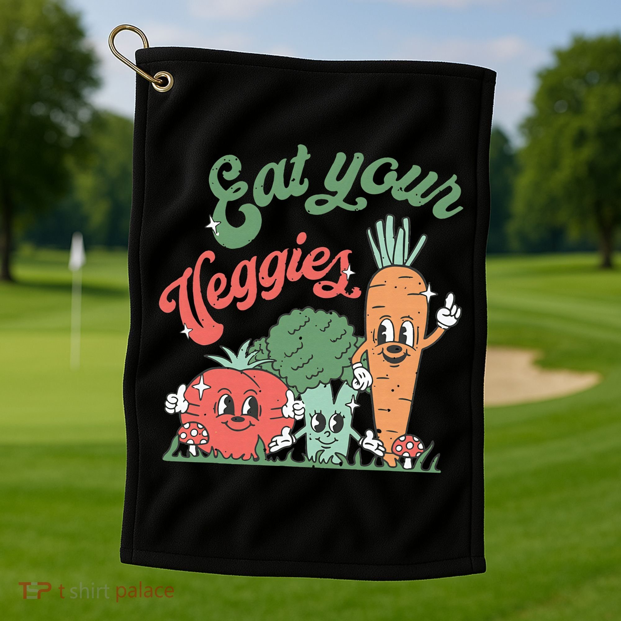 funny Eat your Veggies retro 90s style Vegetable Golf Towel