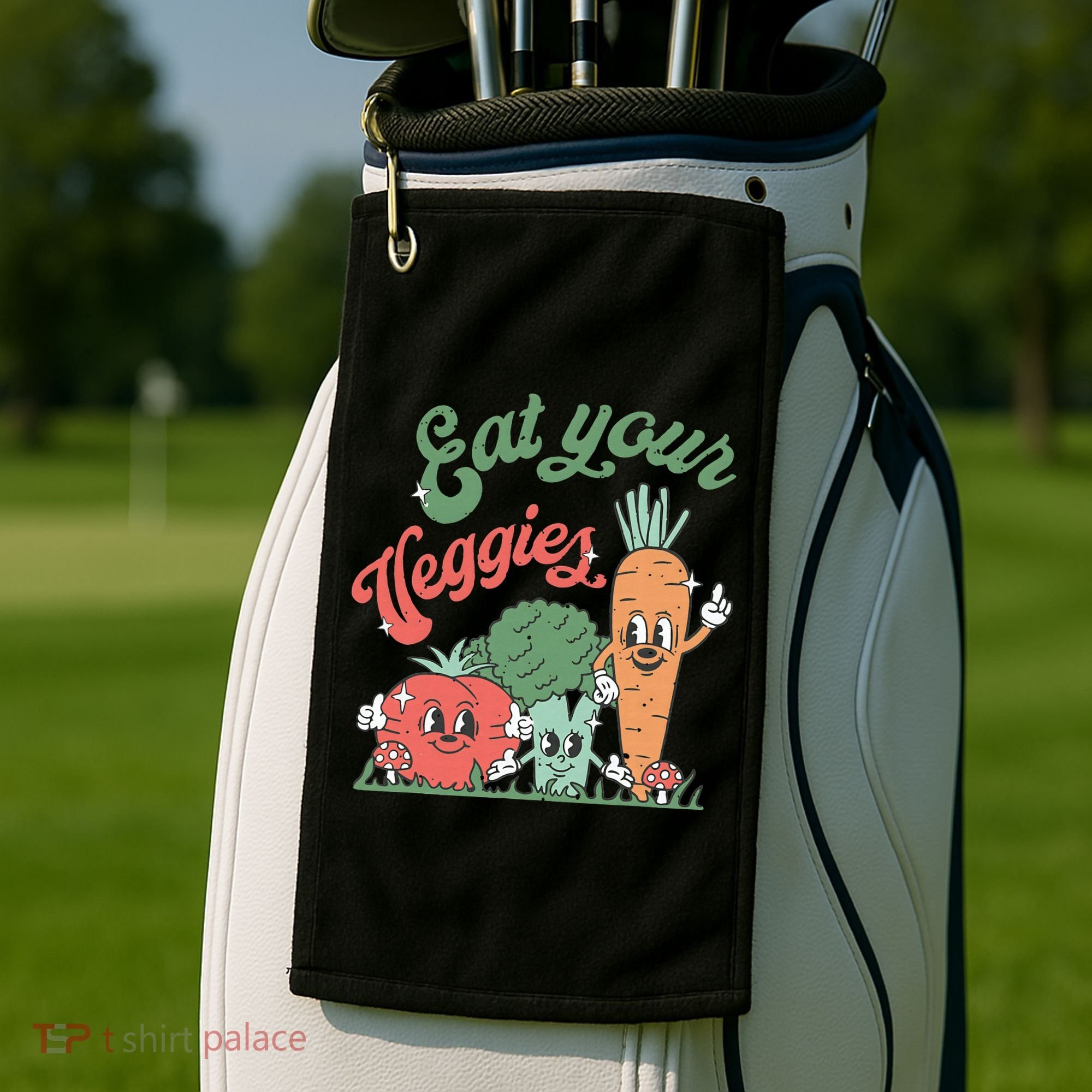 funny Eat your Veggies retro 90s style Vegetable Golf Towel
