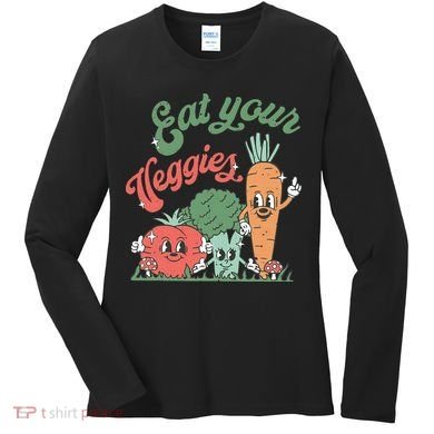 funny Eat your Veggies retro 90s style Vegetable Women's Long Sleeve Shirt