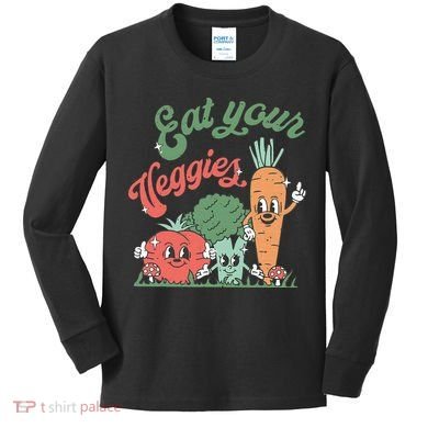 funny Eat your Veggies retro 90s style Vegetable Kids Long Sleeve Shirt