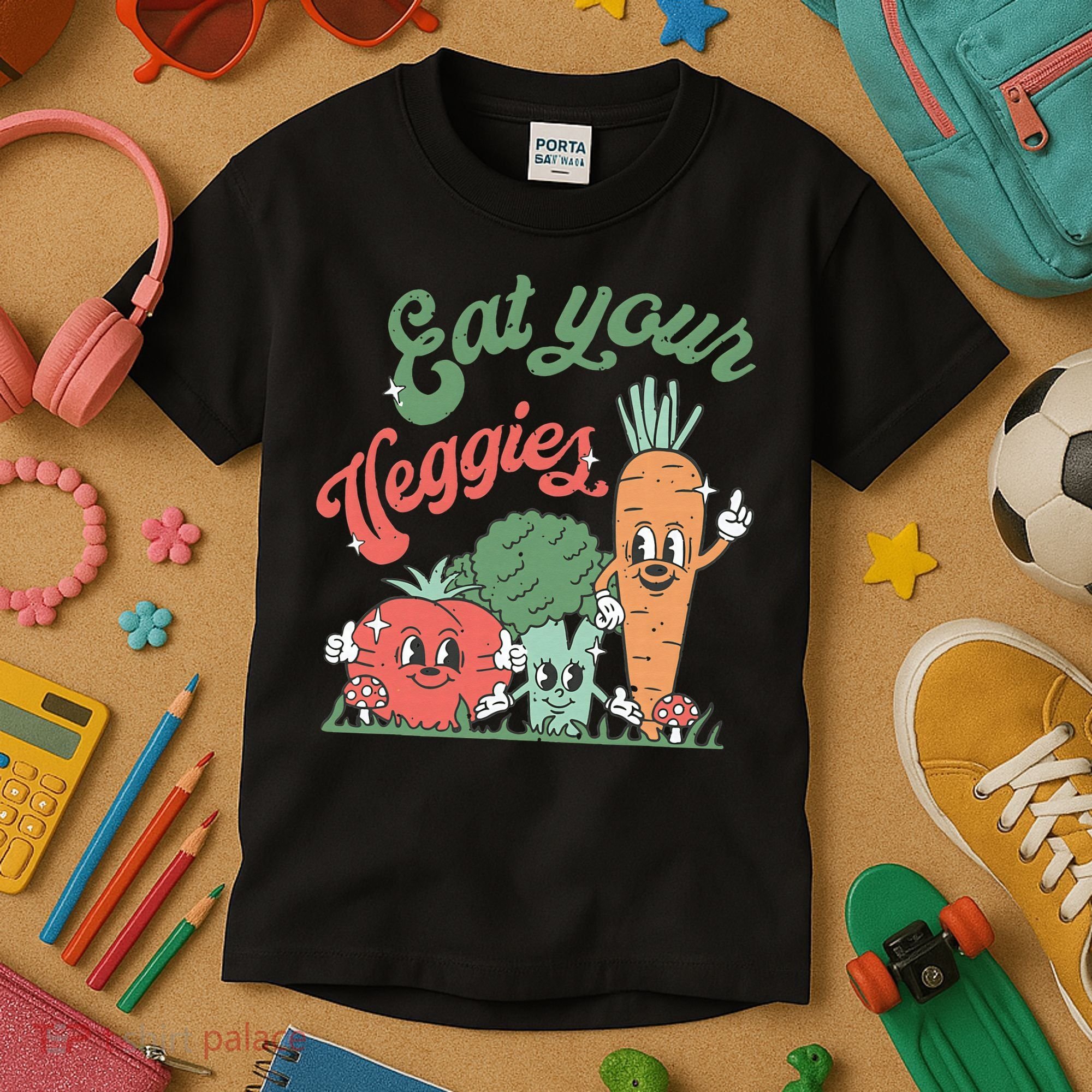 funny Eat your Veggies retro 90s style Vegetable Kids T-Shirt