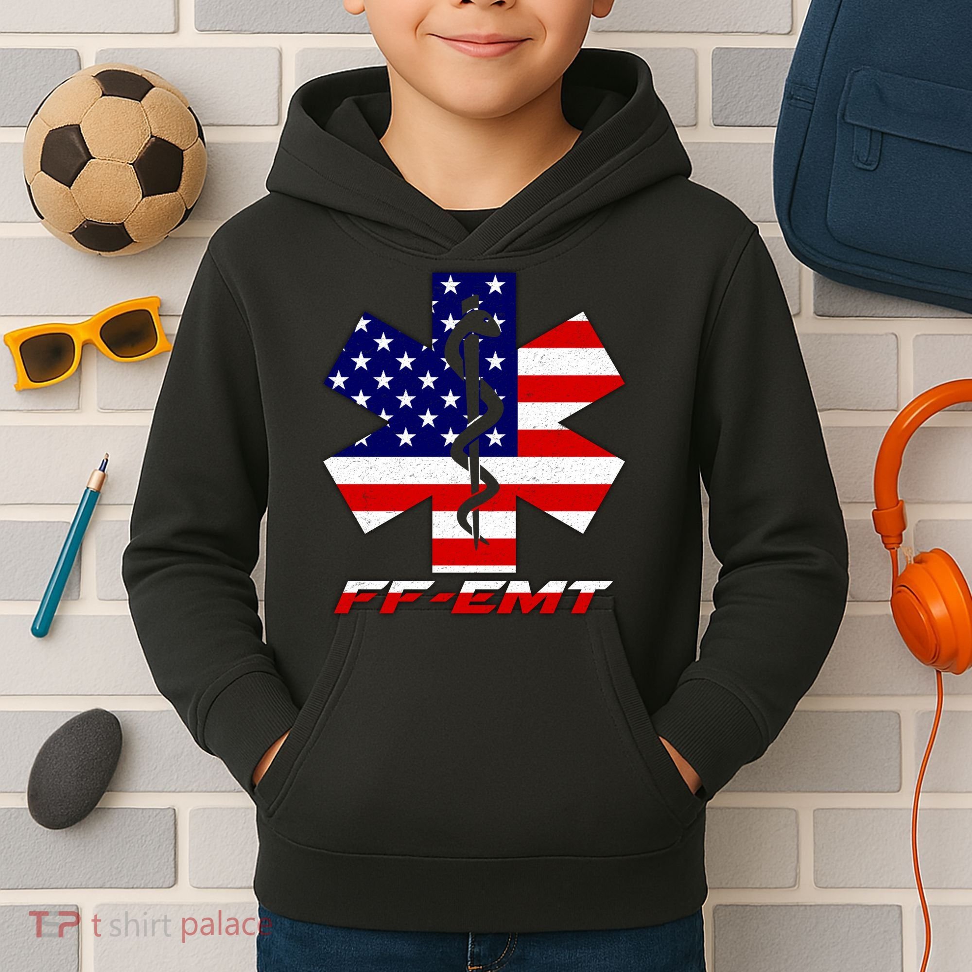FF-EMT Firefighter Emergency Medical Tech Kids Hoodie