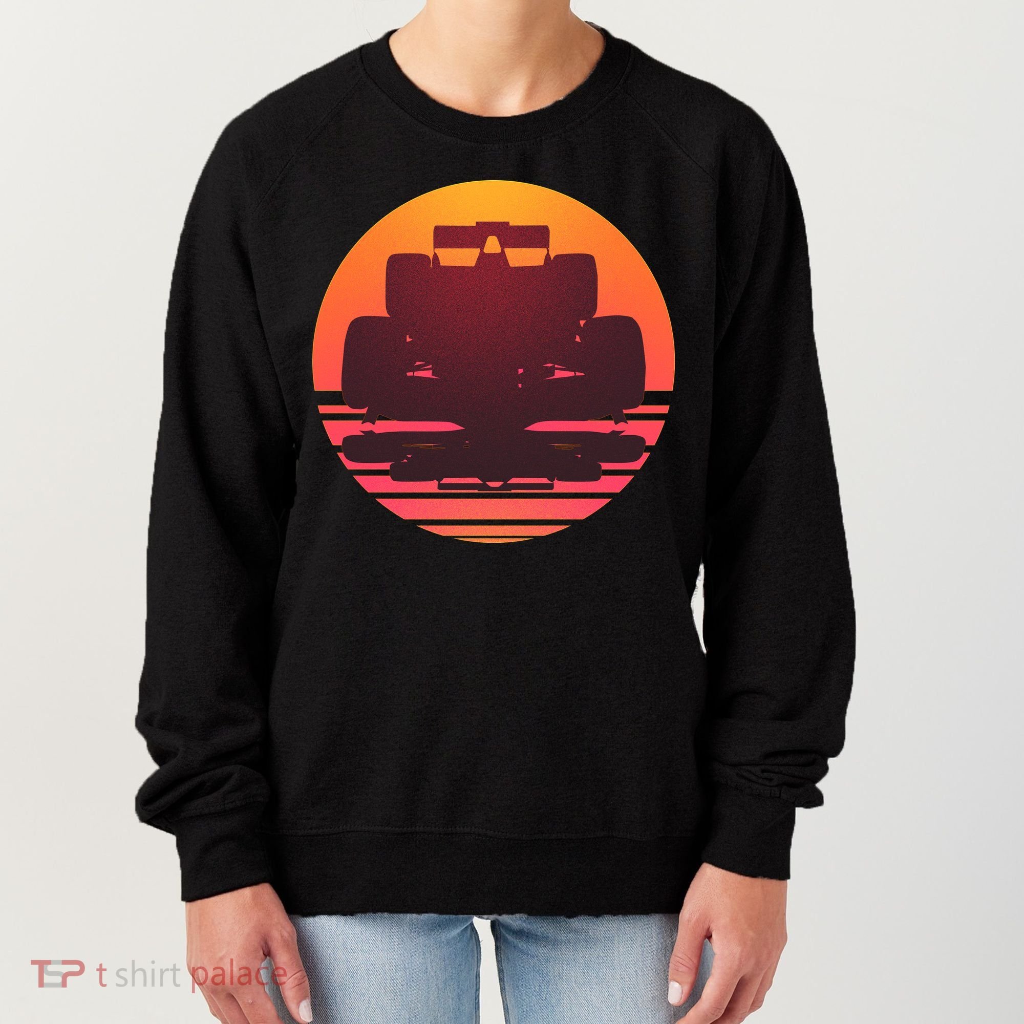 Racing Car Retro Sunset Emblem Women's Sweatshirt