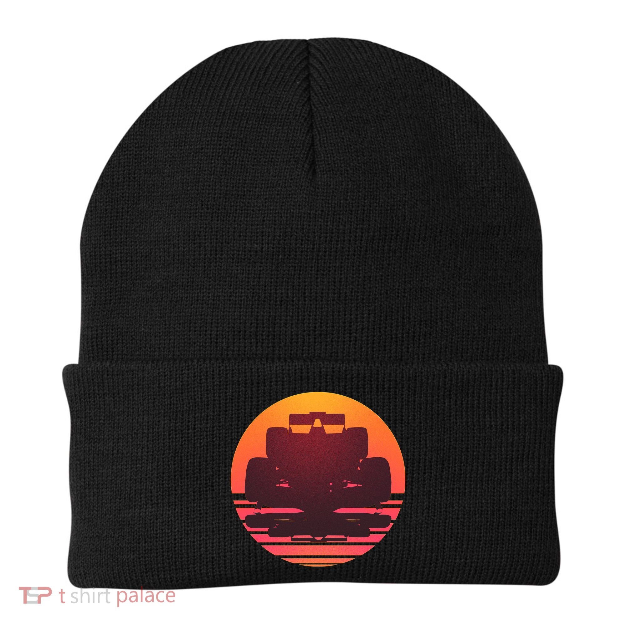 Racing Car Retro Sunset Emblem Beanie