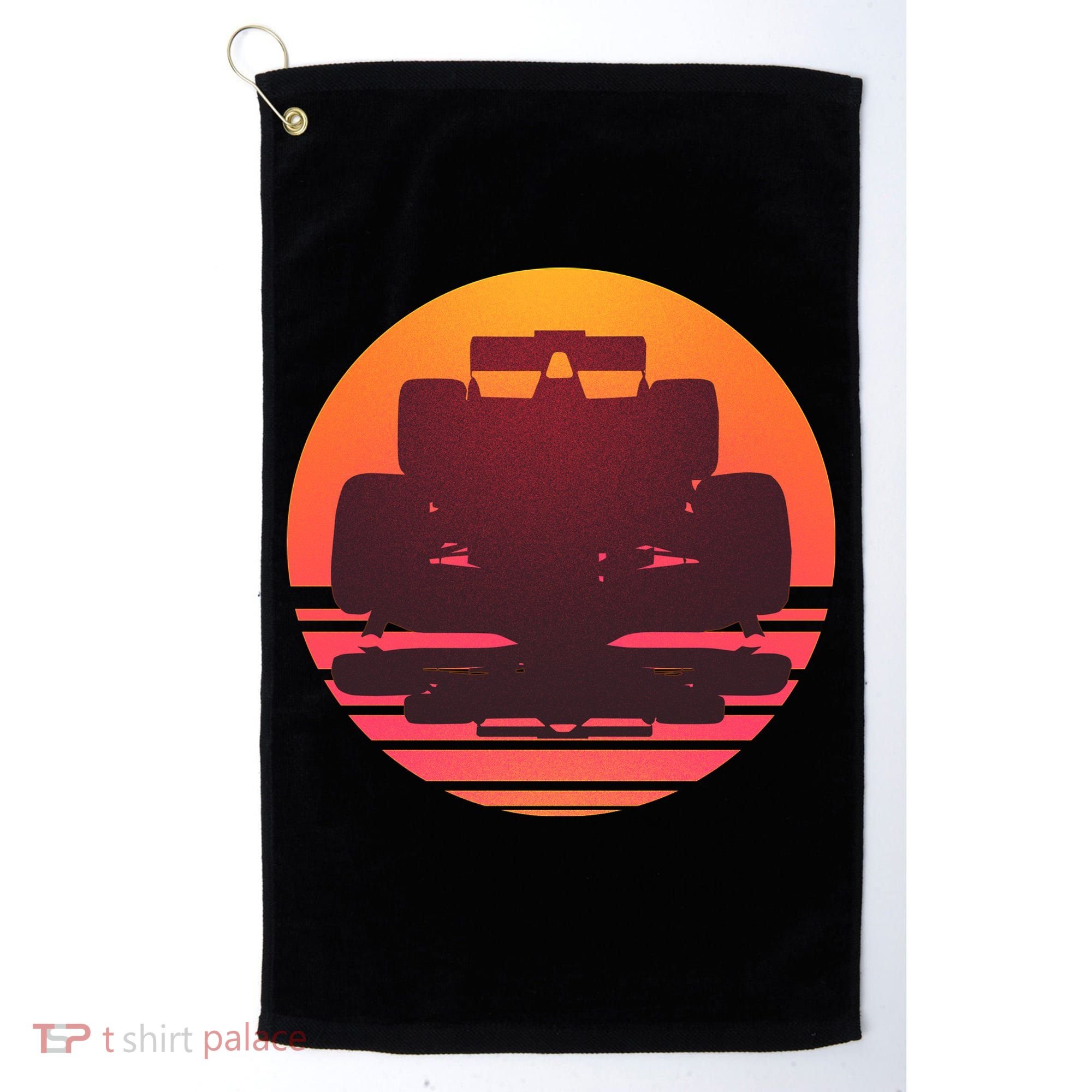 Racing Car Retro Sunset Emblem Golf Towel