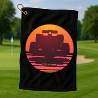 Racing Car Retro Sunset Emblem Golf Towel thumb 1