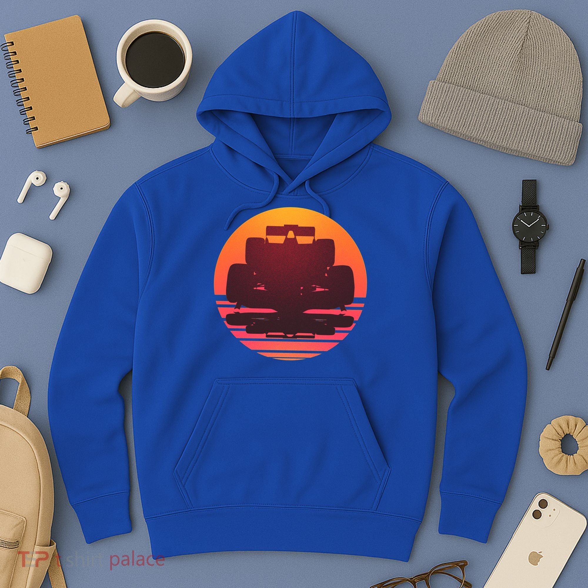 Racing Car Retro Sunset Emblem Hoodie