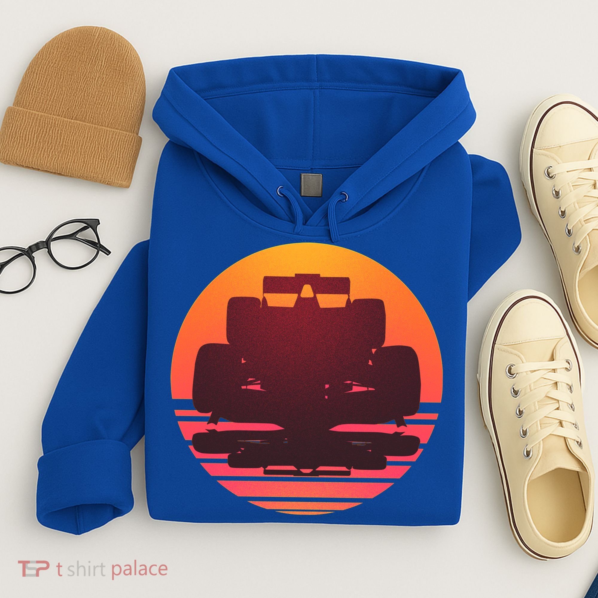Racing Car Retro Sunset Emblem Hoodie