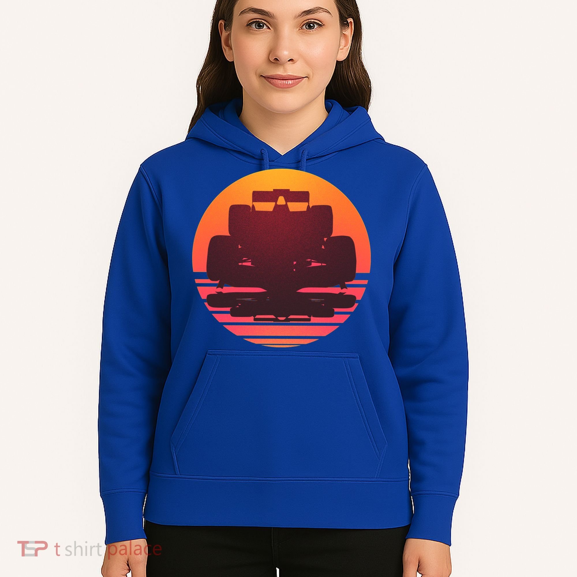 Racing Car Retro Sunset Emblem Hoodie
