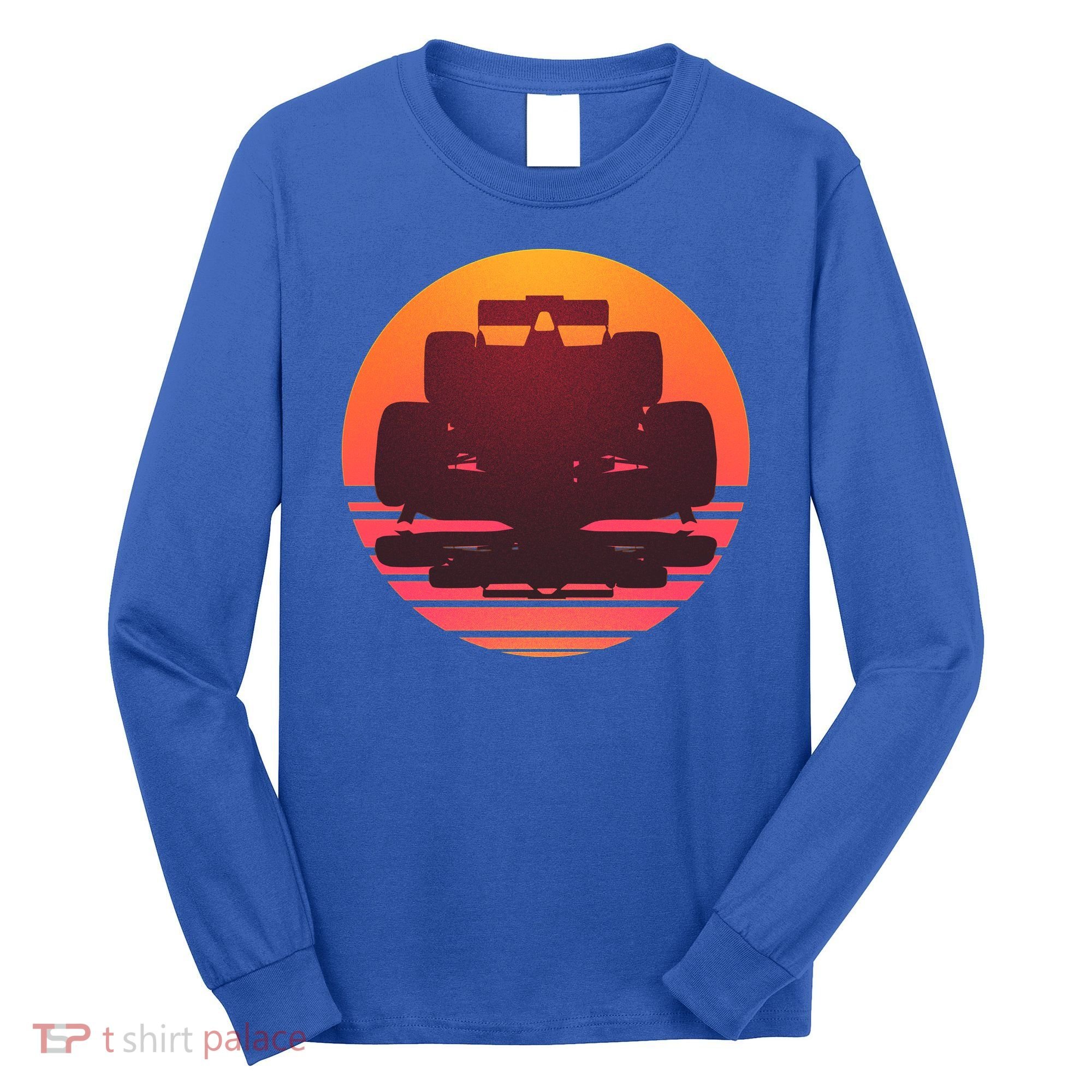 Racing Car Retro Sunset Emblem Long Sleeve Shirt