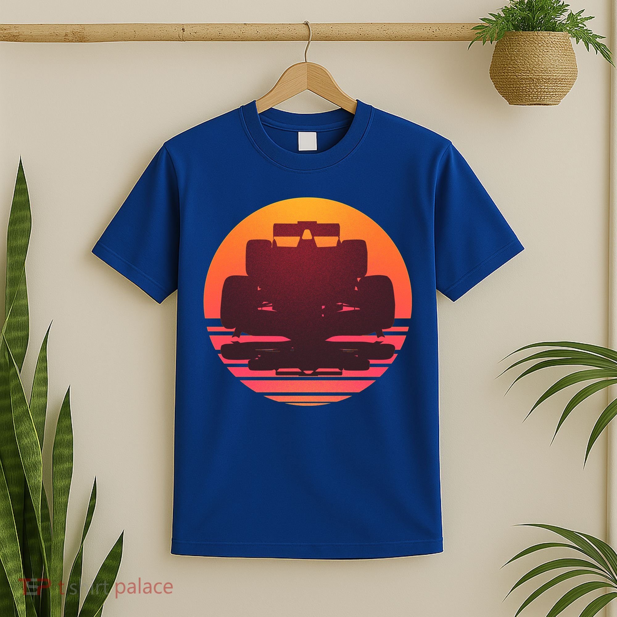 Racing Car Retro Sunset Emblem T-Shirt