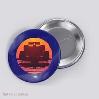 Racing Car Retro Sunset Emblem Button thumb 0
