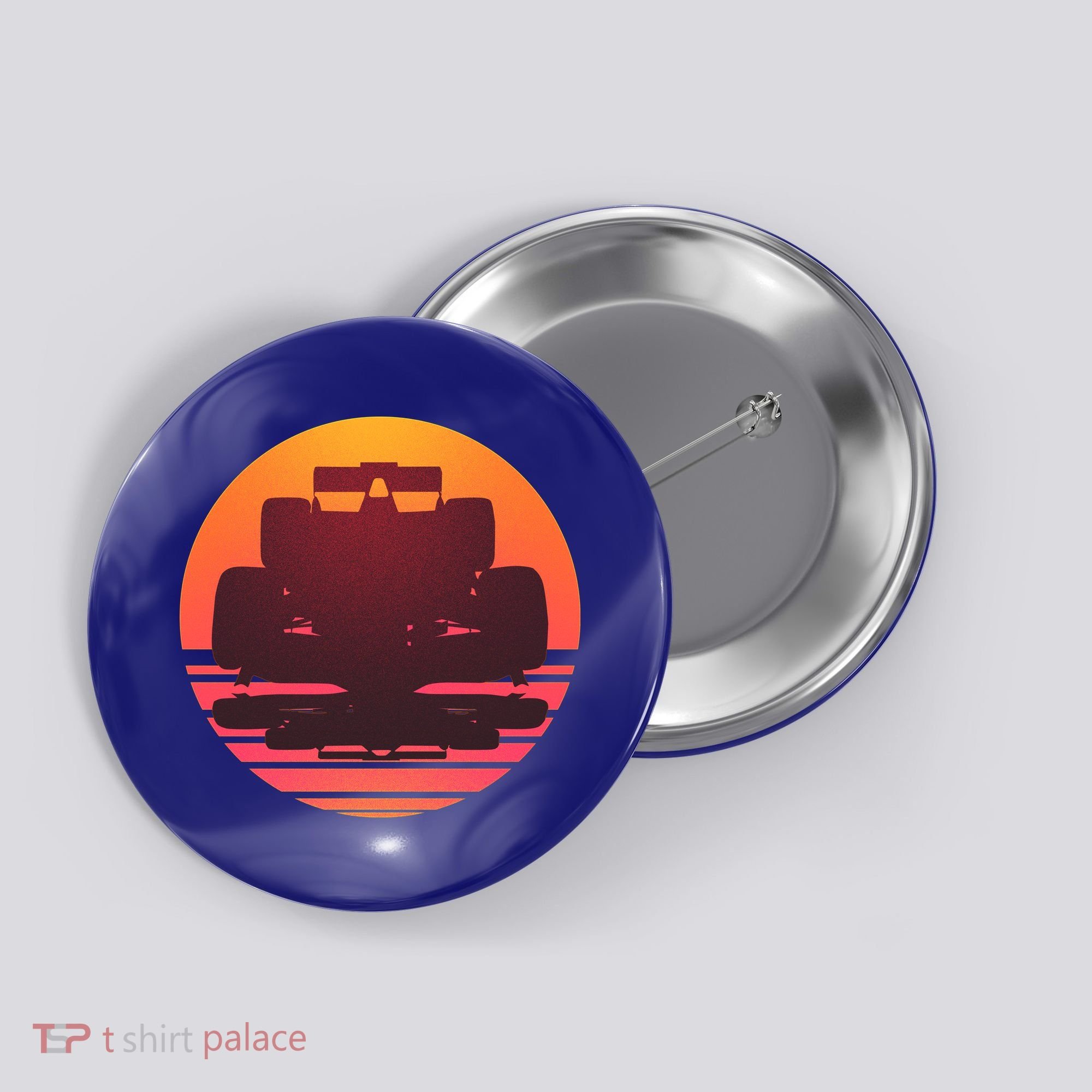 Racing Car Retro Sunset Emblem Button