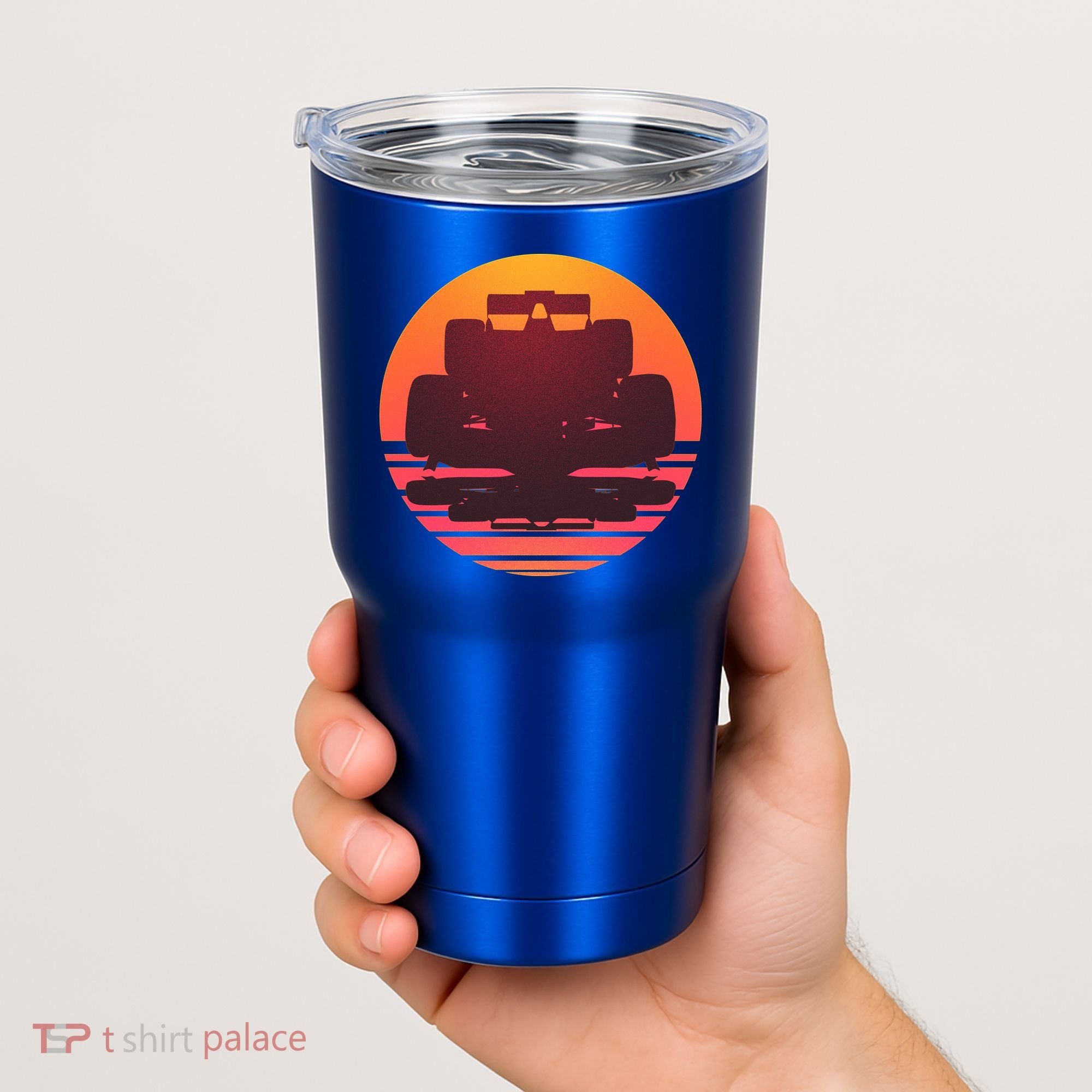 Racing Car Retro Sunset Emblem Tumbler