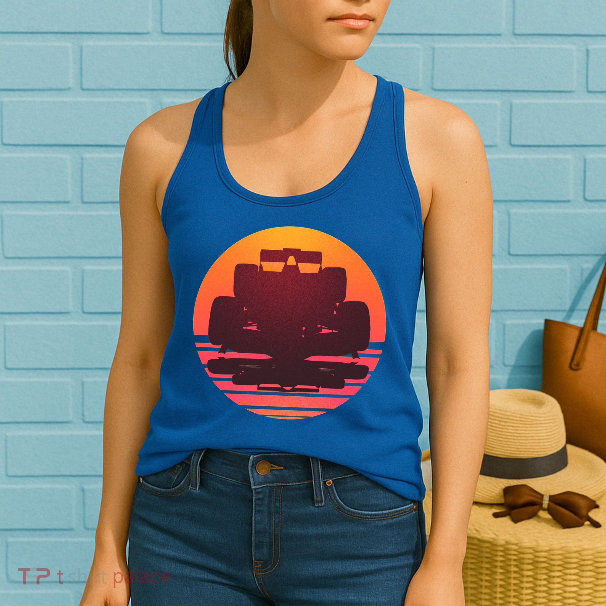 Racing Car Retro Sunset Emblem Women's Tank Top