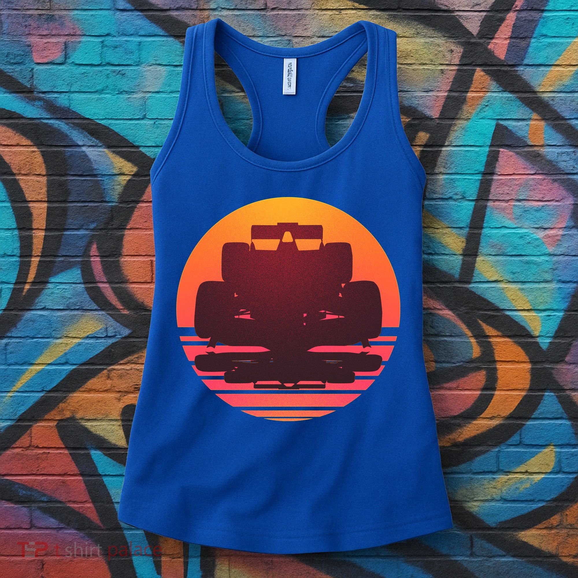 Racing Car Retro Sunset Emblem Women's Tank Top