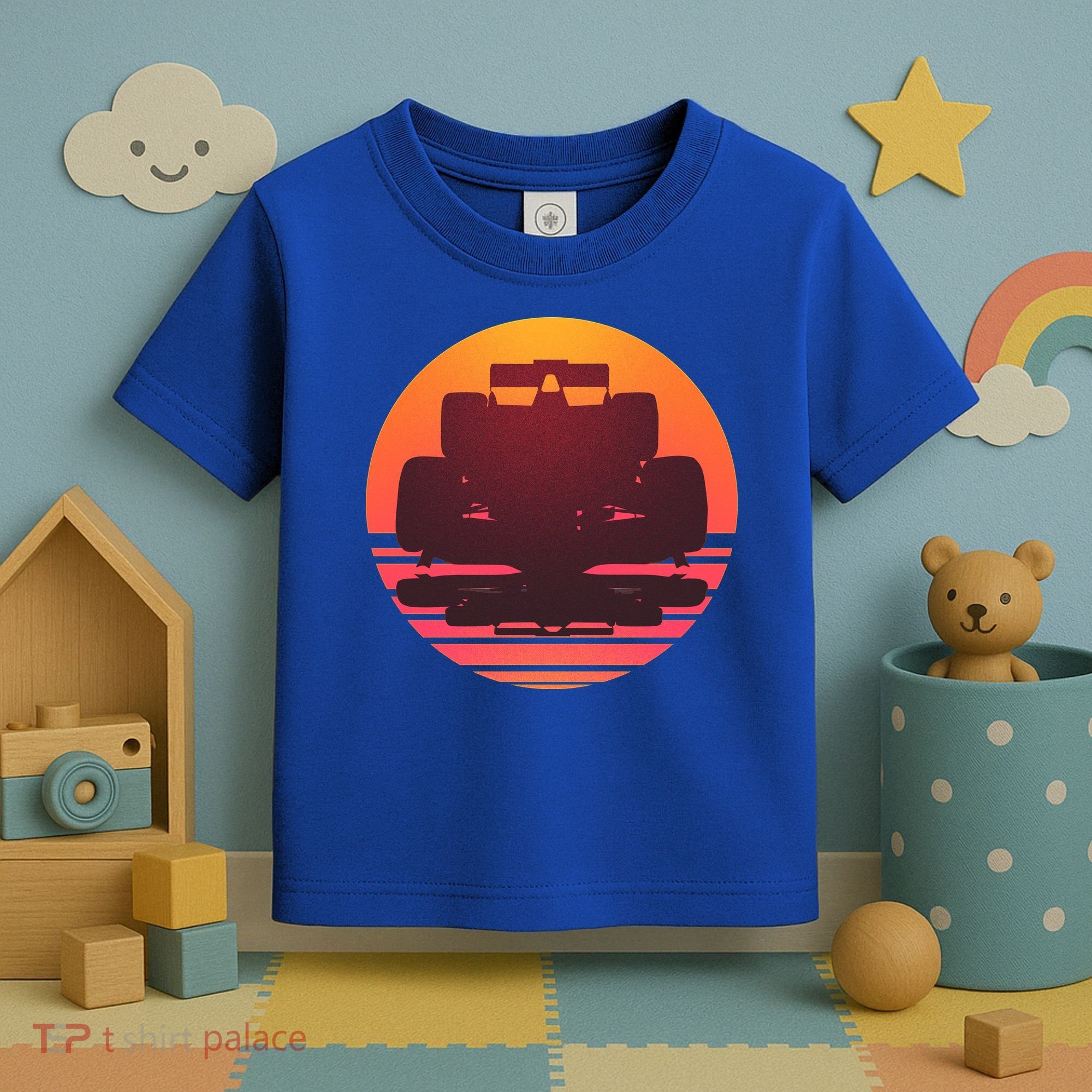 Racing Car Retro Sunset Emblem Toddler T-Shirt